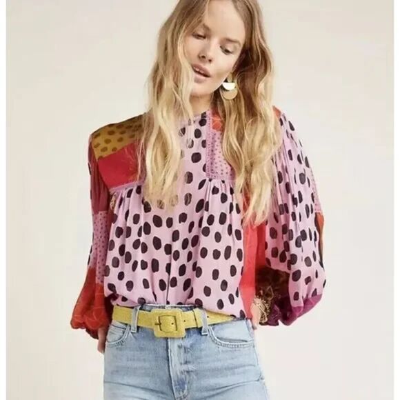 Anthropologie Blank London Miranda Peasant Blouse, Multicolor, Size L - Picture 1 of 12
